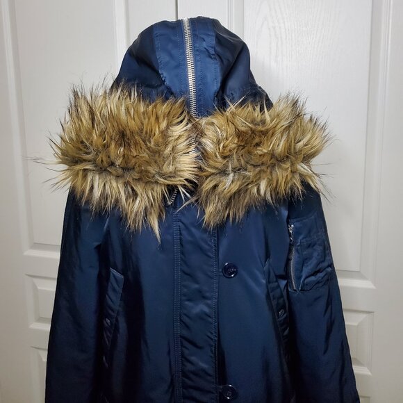 GAP Women’s Hooded Parka Faux Fur Trim Navy Blue Size M - Picture 6 of 10